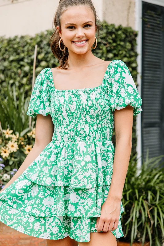 Women's Plus-Size Garments Glamorous Fashion Offers Feeling So Right Green Floral Romper