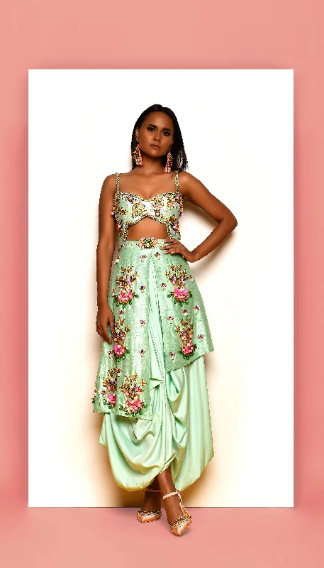 Women's Clothes And Apparel Limited Time Offers BUGGERED - MINT EMBELLISHED DHOTI JUMPSUIT