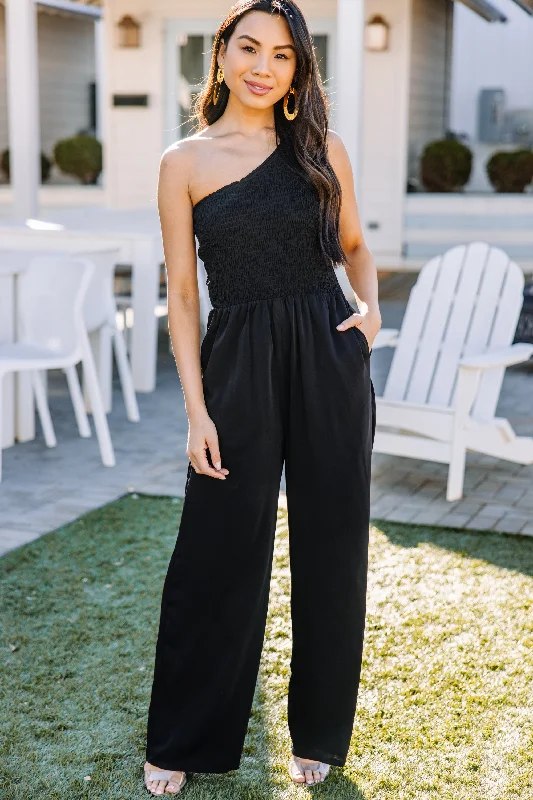 Women's Clothing Apparel Sets Elegant Fashion Offers Can't Look Away Black Smocked Jumpsuit