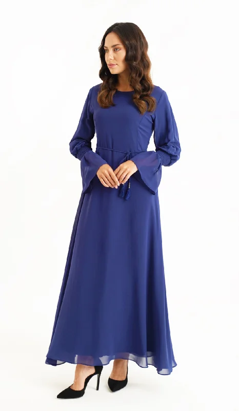 Women's Vacation Garments Premium Style Merve Modest Long Chiffon Maxi Dress - Sapphire - Final Sale