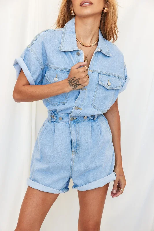 Women's Transitional Clothes Polished Style Deals Hendrix Short Denim Romper