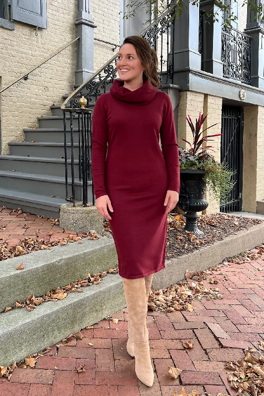 Women's Clothing Apparel Sets Exclusive Sale THE EMERY COWL NECK SWEATER DRESS IN BURGUNDY