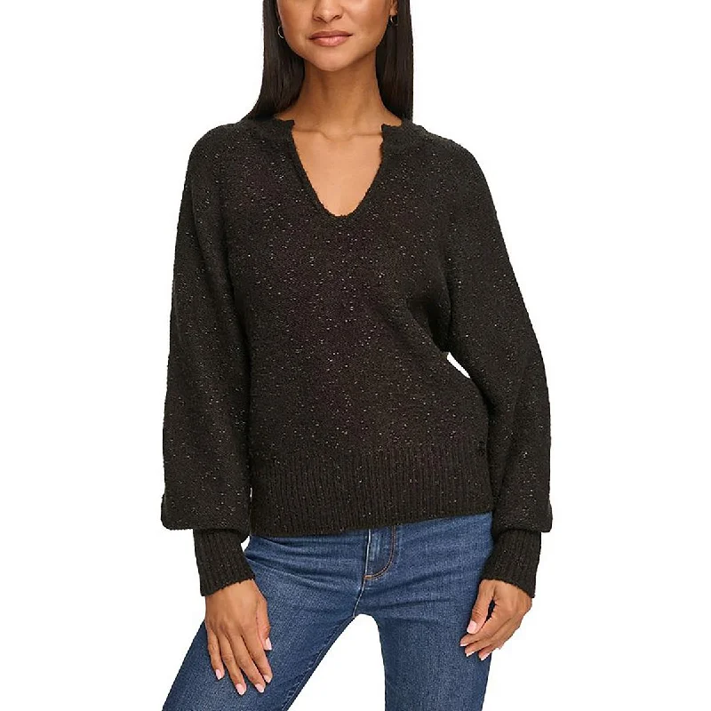 Women's Travel Apparel Exclusive Discount Womens Metallic Split-Neck Pullover Sweater