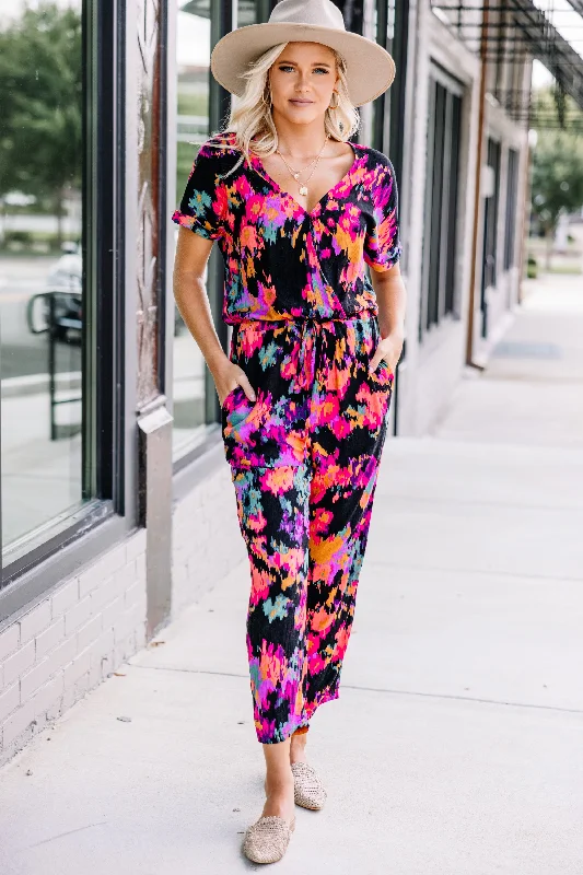 Women's Elegant Clothing Sets Daily Deals It's A New Day Black Watercolor Jumpsuit