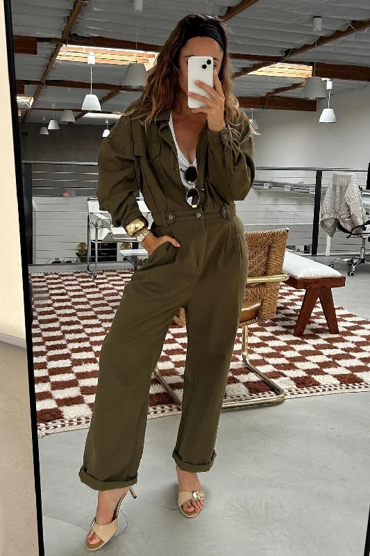 Women's Functional Outfit For Outdoor Activities Trendy Pulse Hendrix Olive Straight Leg Jumpsuit