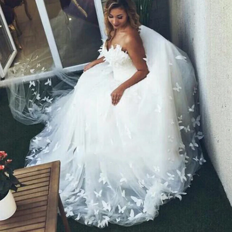 Women's Holiday Clothing Valentine's Special WD3358 Romantic Custom made Butterfly Wedding Dress Sweetheart Ball Gown Princess Bridal Dresses 2018