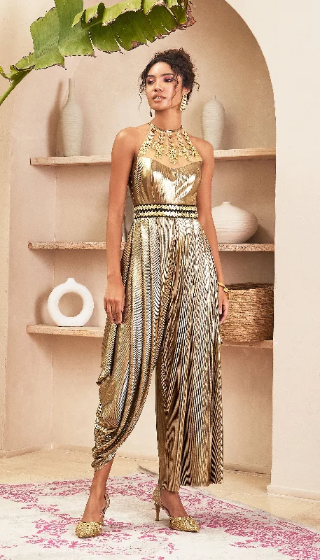 Women's Occasion Wear Apparel Playful Fashion Offers Aurelia - Metallic Gold Jumpsuit