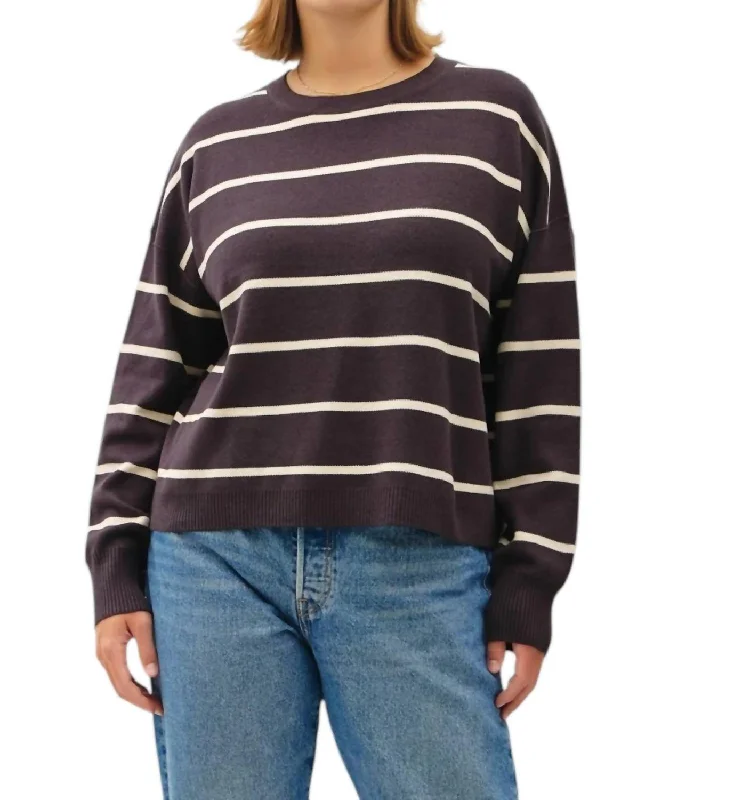 Women's Outfit For The Office Holiday Attire Sale Stripe Curvy Sweater In Charcoal