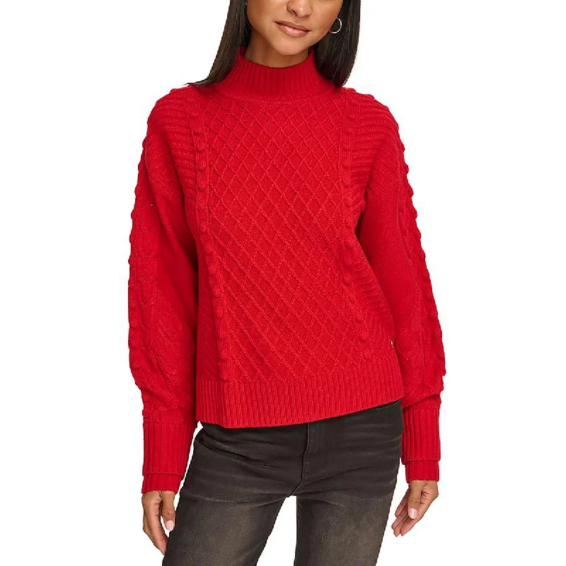 Stylish Women's Outerwear Apparel Fashion-Forward Womens Mock-Neck Cable Knit Pullover Sweater