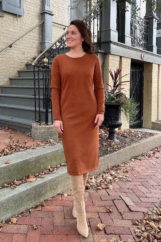 Affordable Women's Apparel Fashion Deal THE QUINN EVERYDAY SCOOP NECK SWEATER DRESS IN TERRACOTTA