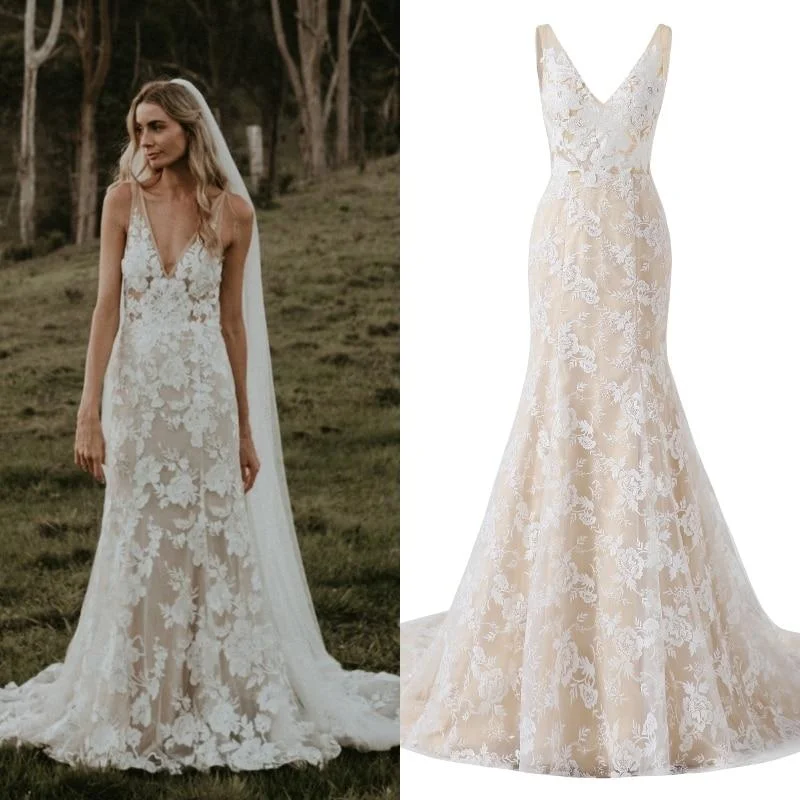 Women's Versatile Apparel Chic Style, Always In Vogue Vintage Lace Bohème Bridal Gown