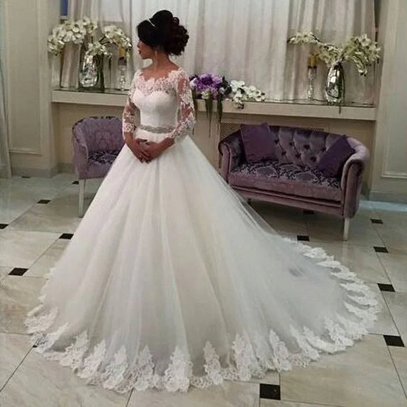 Elegant Women's Evening Garments Trendy Fashion Sale Siaoryne WD0930 Vintage Wedding Dresses Lace 2018 New Long sleeves Bridal Dresses