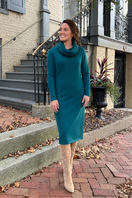 Timeless Women's Apparel Boutique Styles THE EMERY COWL NECK SWEATER DRESS IN EMERALD