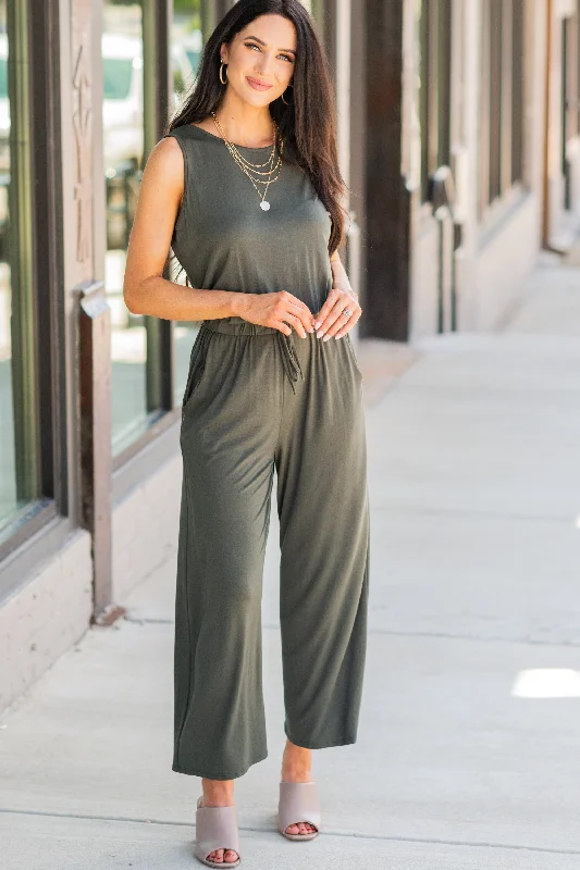 Women's Clothing Sets Ends Soon If I Were Your Olive Green Wide Leg Jumpsuit