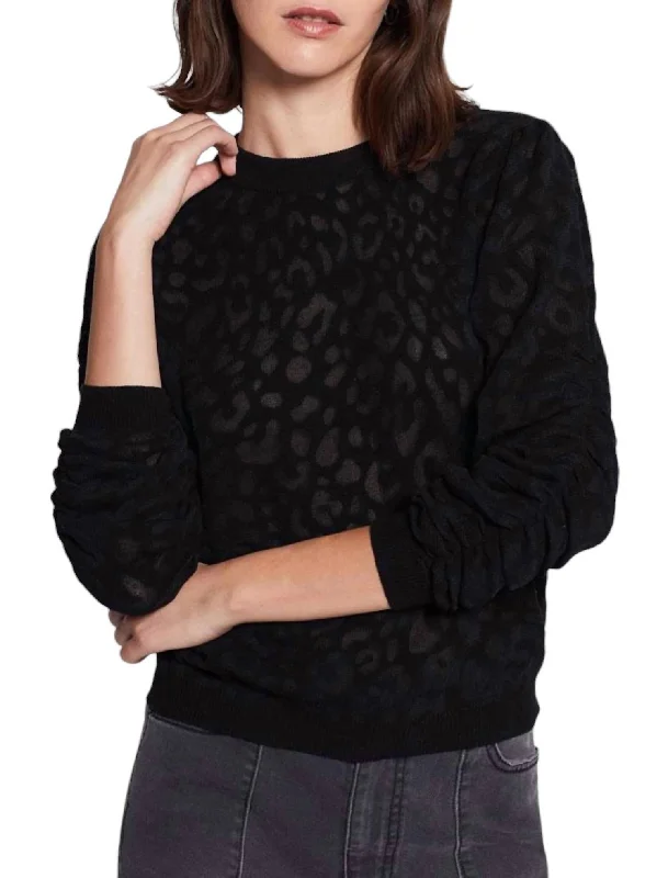 Women's Plus-Size Attire Forward Trendsetter Itana Leopard Burnout Caviar Knit Sweater In Black