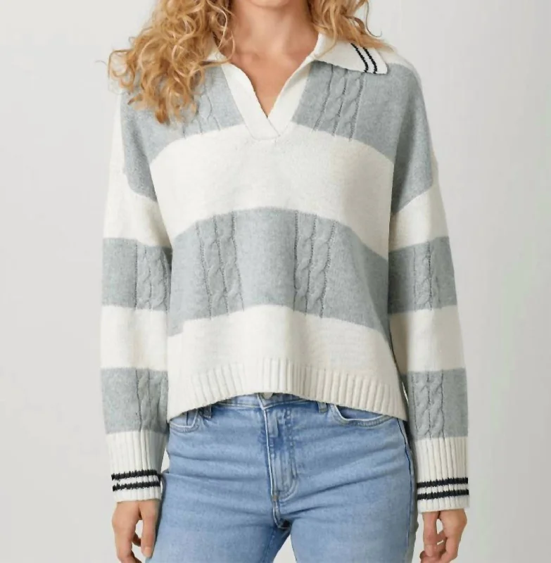 Affordable Fashion Clothing For Women Laid-Back Fashion Offers V Neck Stripe Sweater In Ivory/grey