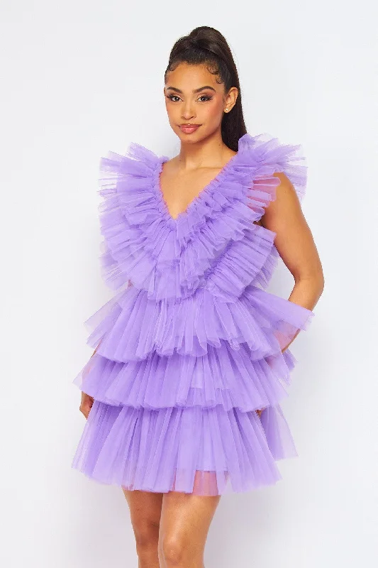 Women's Travel Apparel Season Sale Center of Attention Tulle Tiered Mini Dress