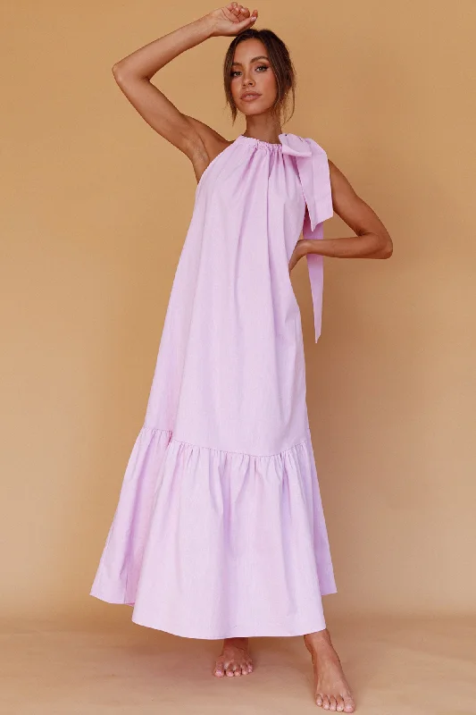 Women's Transitional Clothes Inspired By You, Designed For You Cruise Shoulder Tie Maxi Dress Lilac