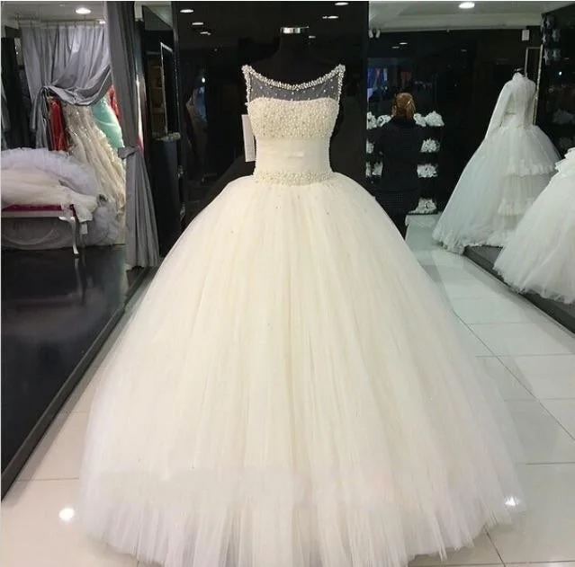 Women's Night-Out Clothes Chic And Edgy Siaoryne Scoop Neck Ball Gown Pearl Wedding Dresse Princess Custom Made Novias De Novia 2018