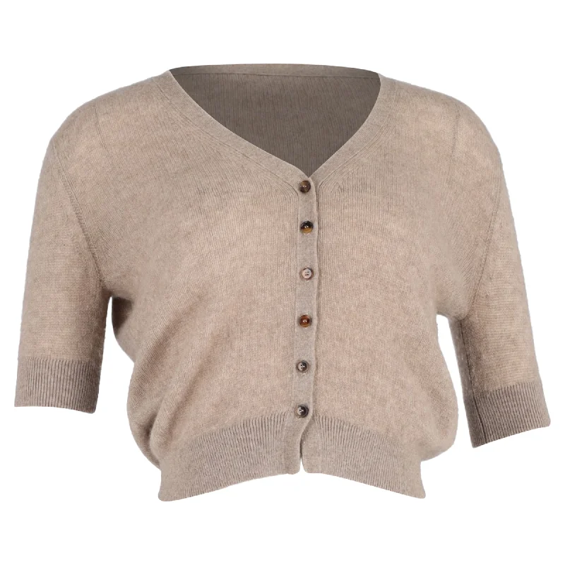 Women's Comfortable Garments New Arrivals Khaite Dianna Short Sleeve Cardigan in Brown Cashmere