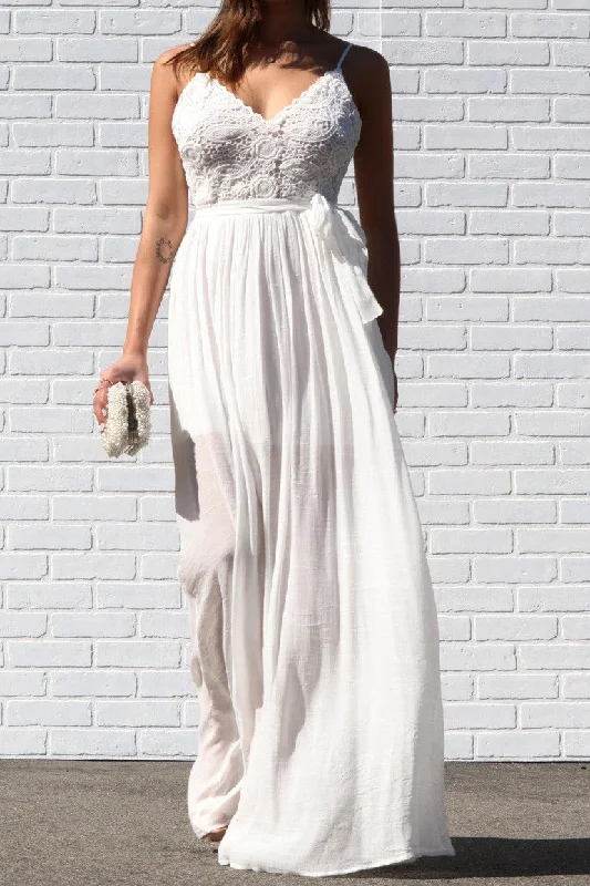 Women's Chic Outfit The Latest Fashion Trends Swept Away Crotchet Lace Maxi Dress (White) FINAL SALE