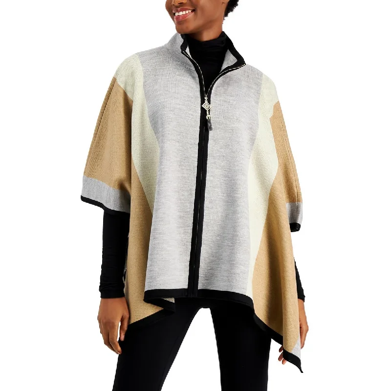 Women's Stylish Professional Garments Chic Style, Always In Vogue Petites Womens Cotton Blend Colorblock Poncho Sweater