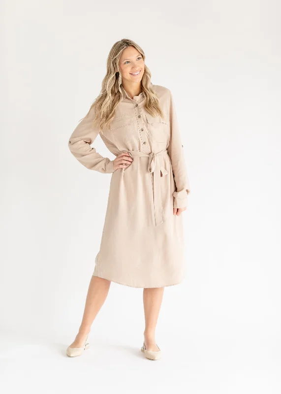 Women's Luxury Garments Special Offers, Don't Miss Kimberly Belted Midi Shirt Dress - FINAL SALE