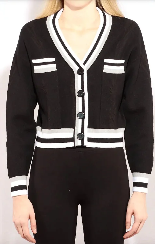 Casual Chic Clothing For Women New In This Season Varsity Cropped Cardigan In Black Combo