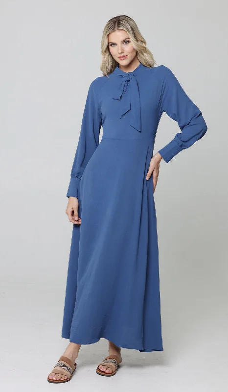 Women's Travel Outfit Set Comfort Meets Fashion Ayza Modest Long Maxi Dress - Denim Blue