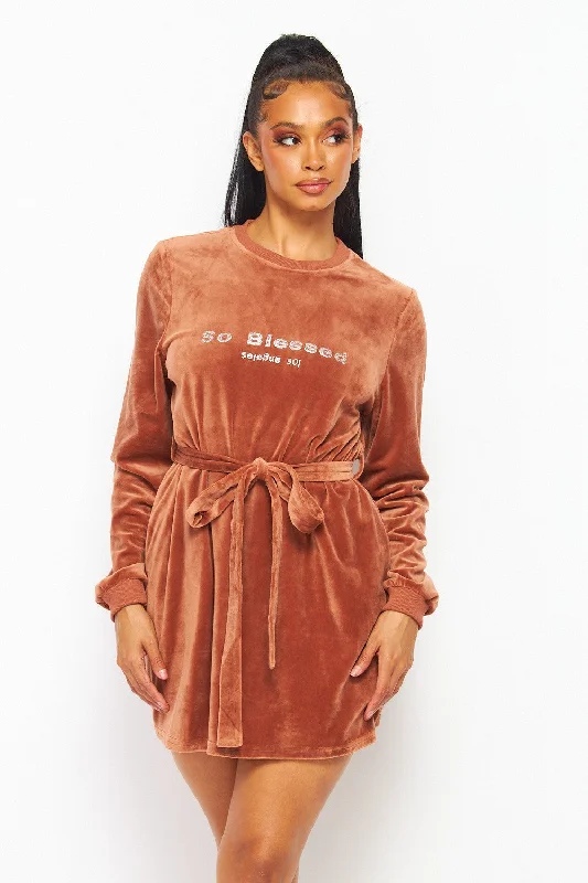 Women's Activewear Garments You'Ll Love Us Because So Blessed Rhinestone Velour Sweater Dress