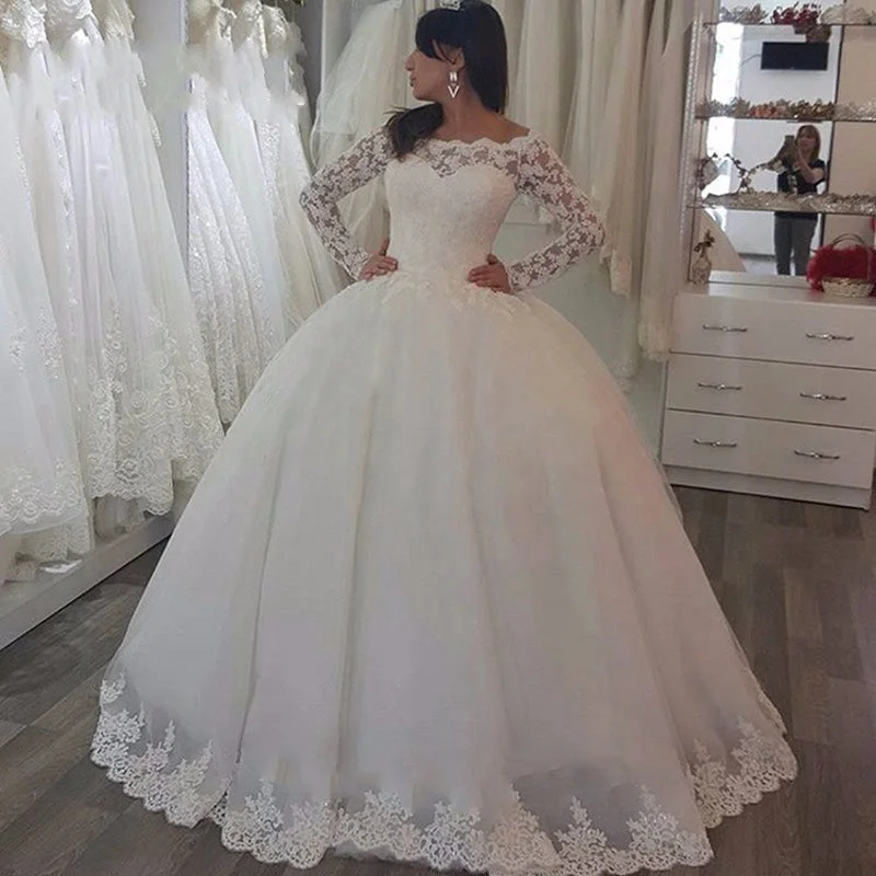 Stylish Outerwear Clothing For Women Stylish Looks Long Sleeves Wedding Dresses Vintage Lace Ball Gown Bridal Dresses