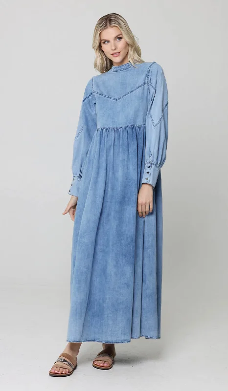 Charming Women's Outfit For Special Occasions Chic Trend Collection Ala Modest Long Soft Maxi Dress - Denim