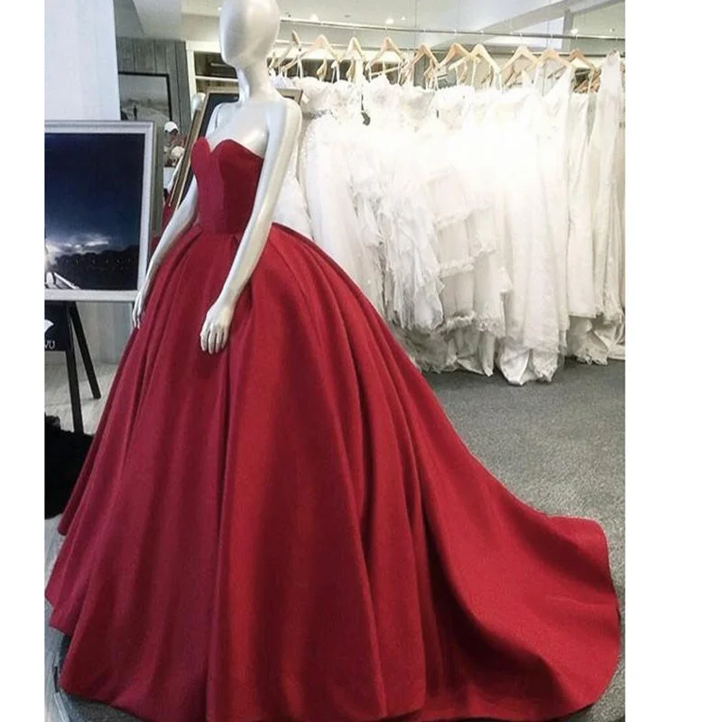 Classic Clothes For Women Effortless Style, Endless Impact Siaoryne Ball Gown Satin Red Wedding Dresses Corset Sweetheart Formal  Gowns