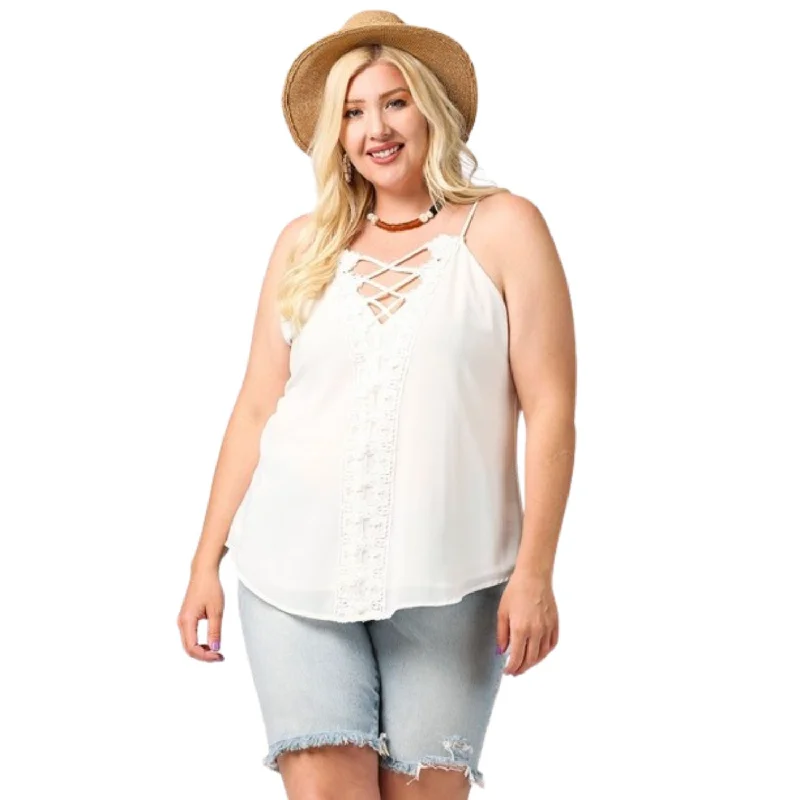 Romantic Chic Deals Plunging V-neckline Lattice Top With Scalloped Lace