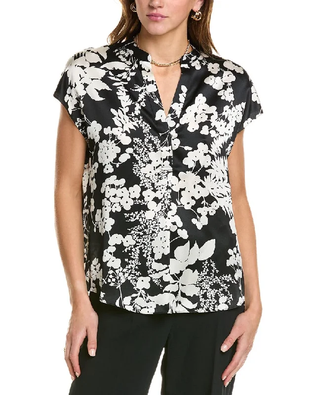 Relaxed Style Deals Vince Arboretum Band Collar Silk Top