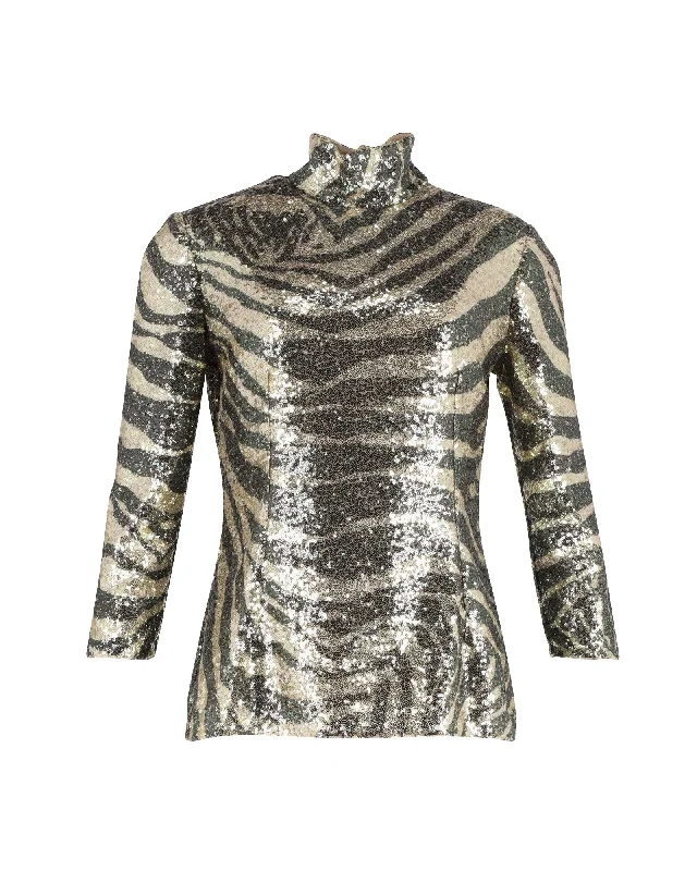 Exclusive Discounts Dolce & Gabbana Zebra Print Turtleneck Top in Multicolor Sequins