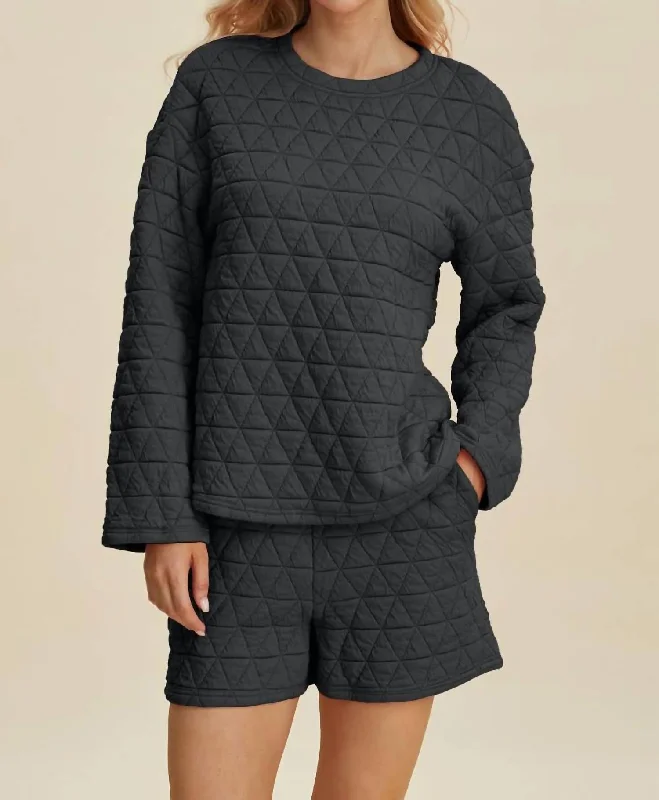 Casual Chic Deals Textured Top And Shorts Set In Black