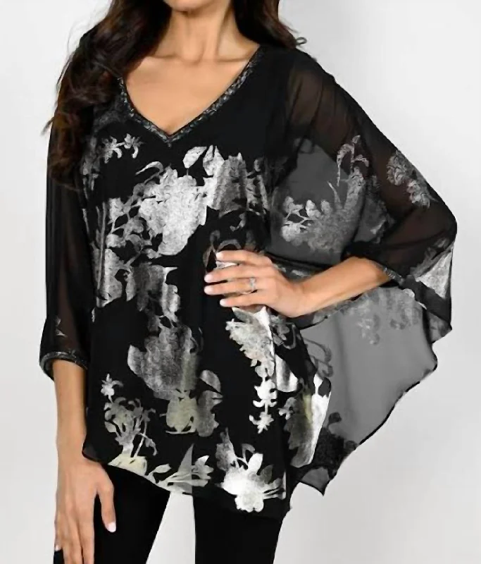 Find Your Unique Flair Gold Floral Overlay Top - 229212 In Black/gold