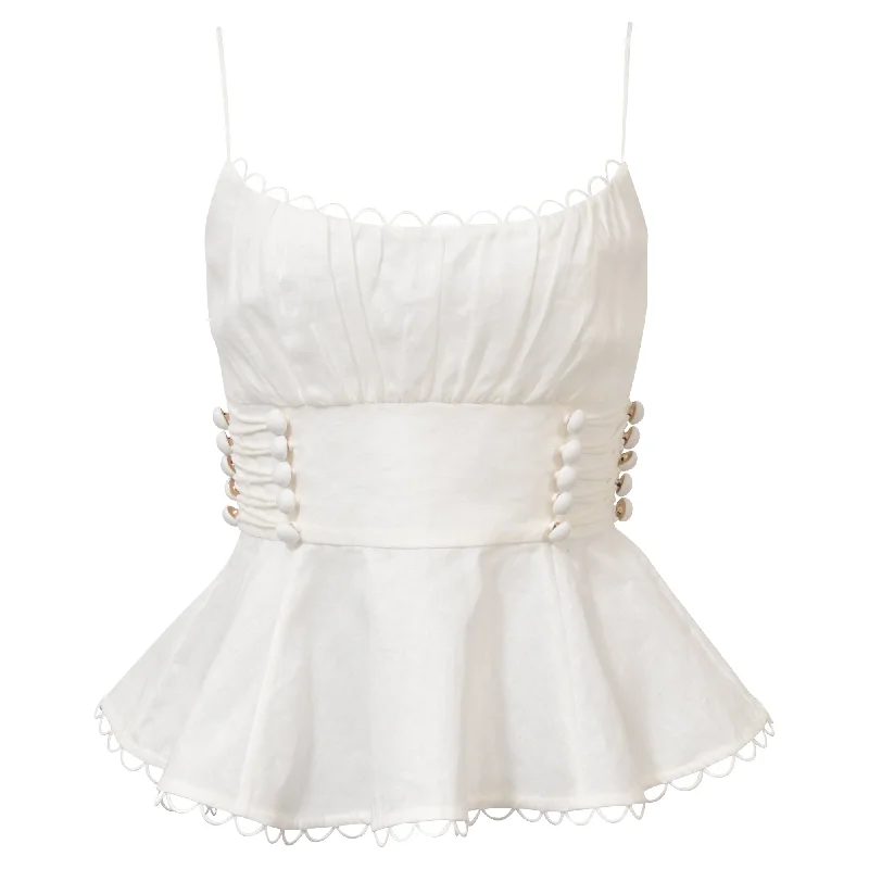 Hot Sale Zimmermann Rosa Laced Peplum Top in White Cotton