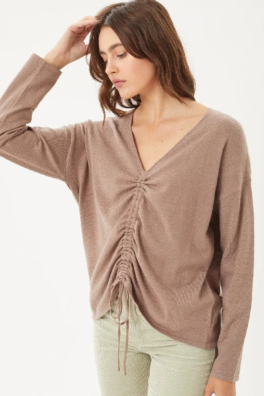 Flash Sales A V-neckline Drawstring Ruched Top