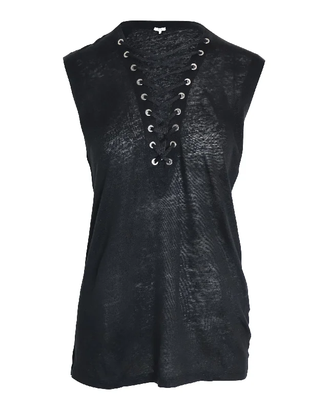 Special Offer IRO Tissa Slub Lace-up Top in Black Linen