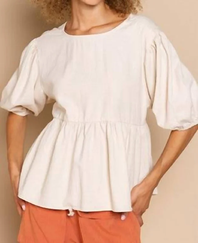 Don't Miss Out Puff Sleeve Ribbon Top In Off White