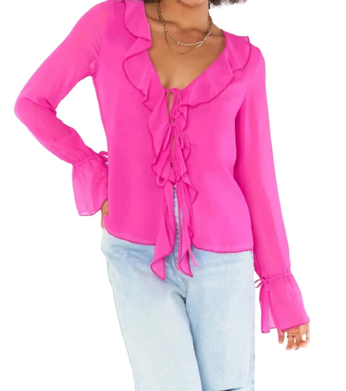 Fashion Forward Adela Ruffle Top In Pink Crinkle Chiffon