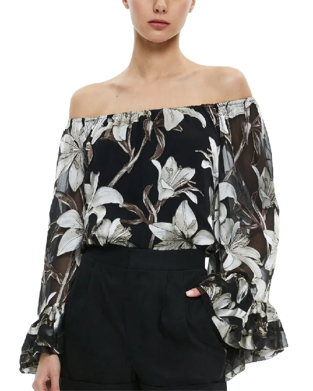 Special Offer For You alice + olivia Ardelia Off Shoulder Silk-Blend Top