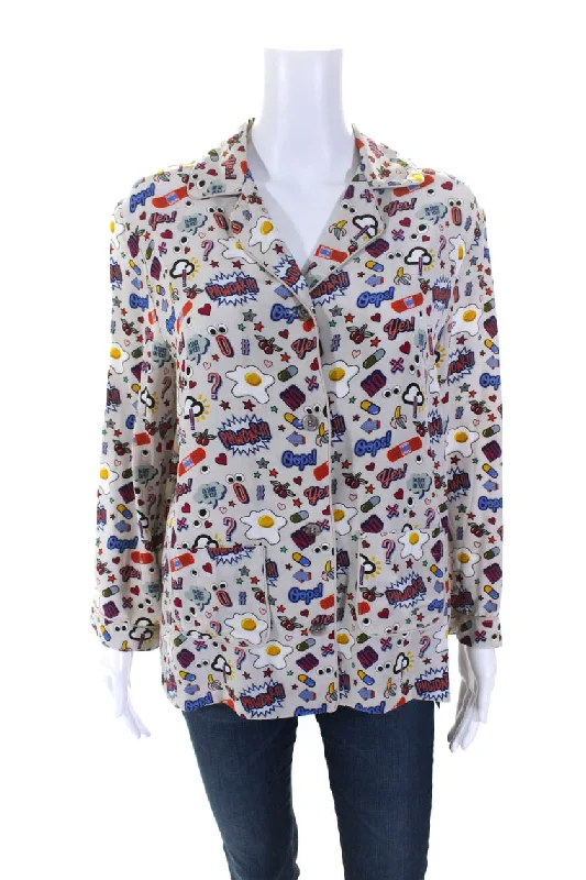 Best-Sellers Anya Hindmarch Womens Button Front All Over Stickers Silk Shirt White