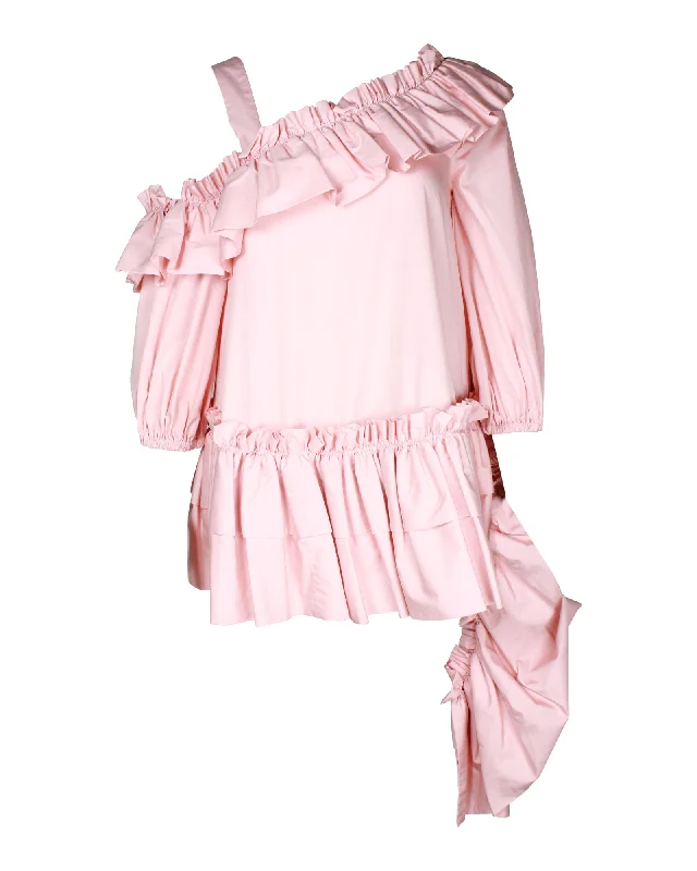 Modern Chic Discounts Alexander McQueen Ruffled Asymmetric Top in Pink Cotton