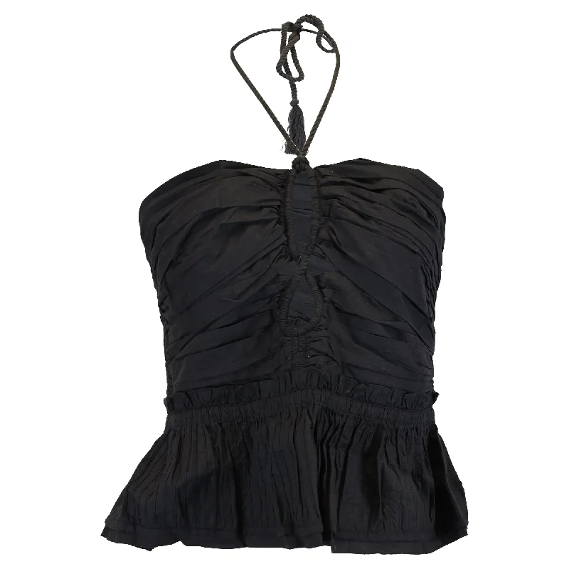 Urban Fashion Ulla Johnson Adaleigh Keyhole Peplum Top in Black Cotton