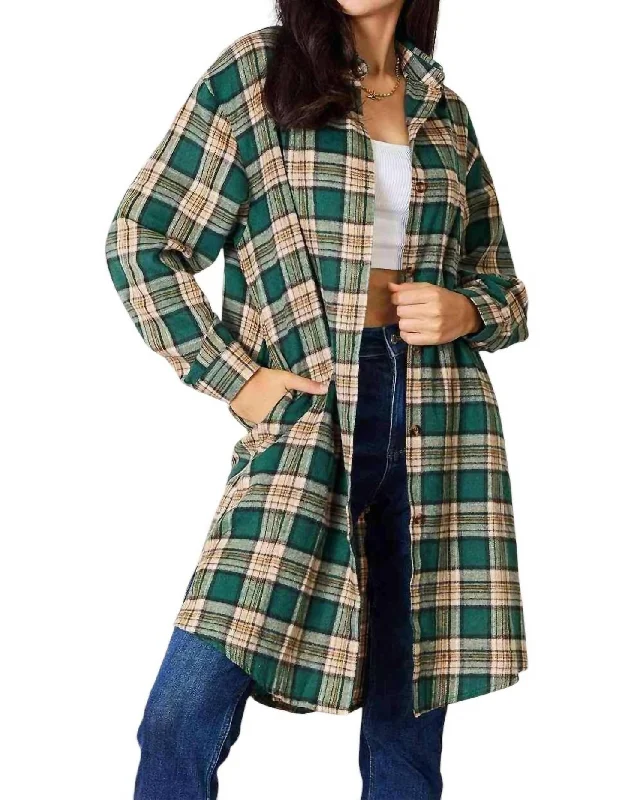 Hot Deals Effortlessly Elegant Plaid Collared Shirt In Green