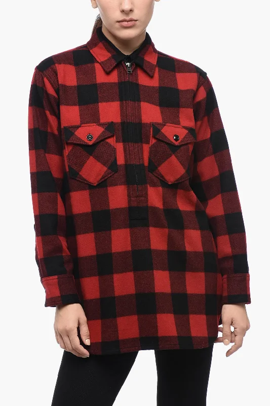 Budget-Friendly Fashion Woolrich Half-Zipped Shirt with Check Motif