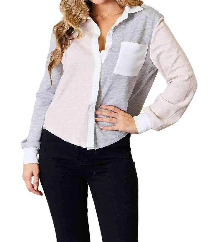 The Good Stuff Contemporary Chic Color Block Top In Light Gray